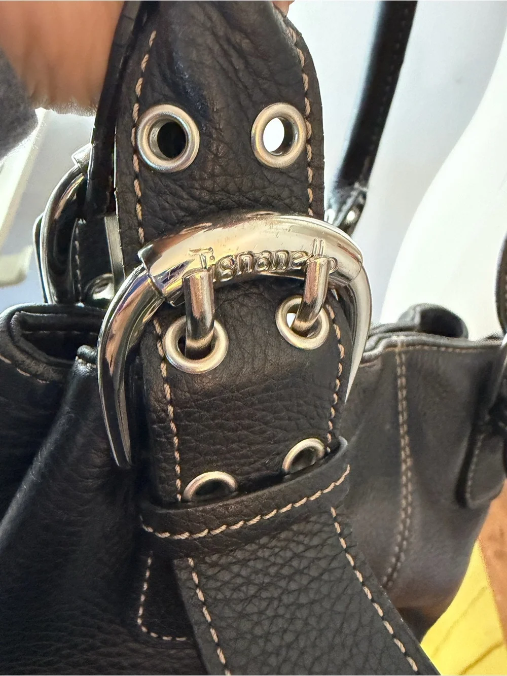 Y2K Tignanello Black Leather Shoulder Bag with Silver Hardware